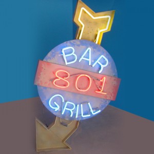bar 801 grill diner cafe restaurant food arrows arrow parking garage direction travel marquee